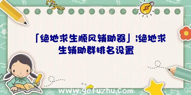 「绝地求生顺风辅助器」|绝地求生辅助群排名设置